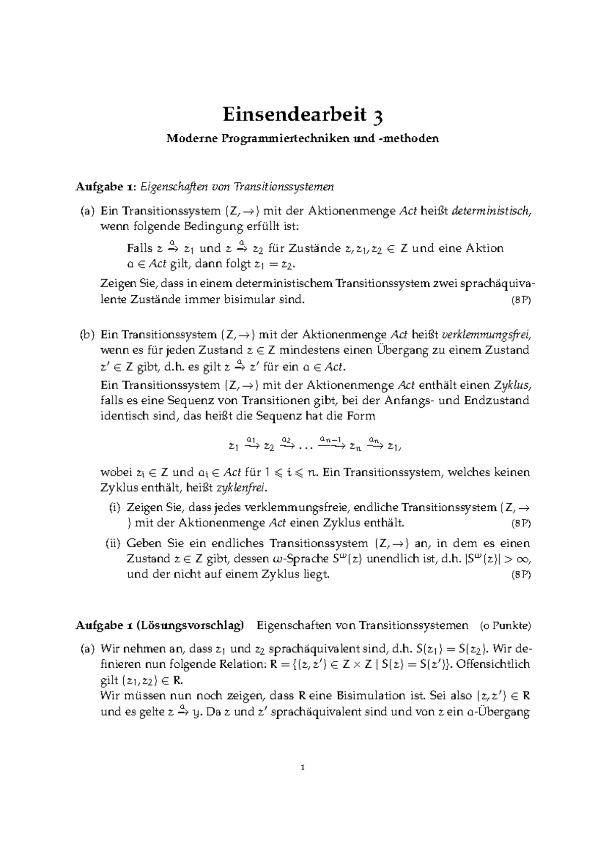 Lösungsvorschläge zu Verhaltensäquivalenzen: Aufgabe 3 & 4 für MPM 123 - Document Preview