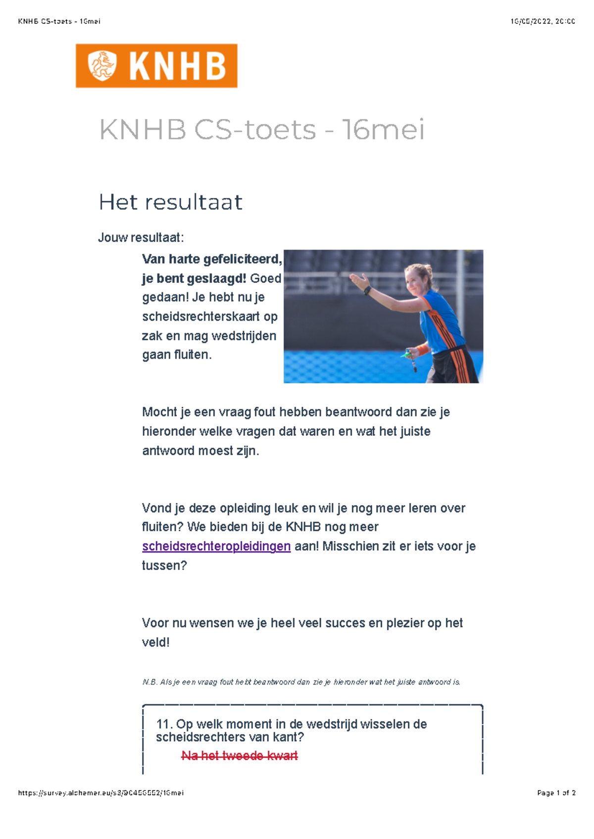 KNHB CS-toets Resultaten & Antwoorden - 16 mei 2022 - Studeersnel