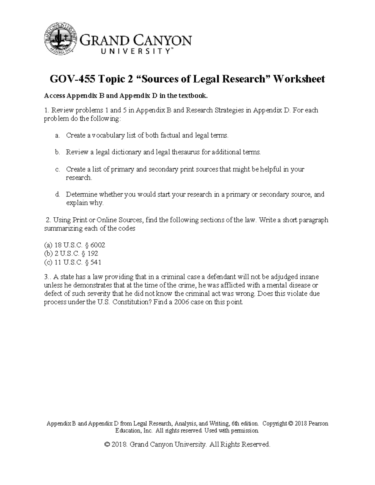 GOV-455 Topic 2 Sources of Legal Research Worksheet 8 27 18 - GOV-455 ...