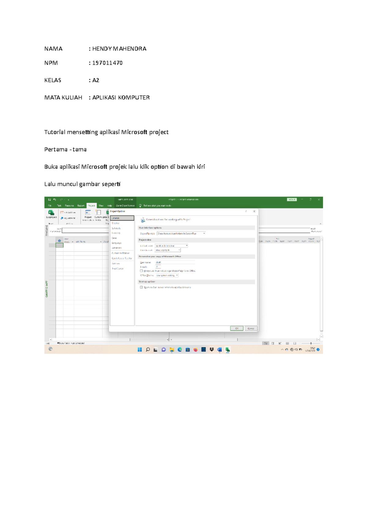 Tugas 1: Panduan Setting Aplikasi Microsoft Project - APL KOMPUTER ...
