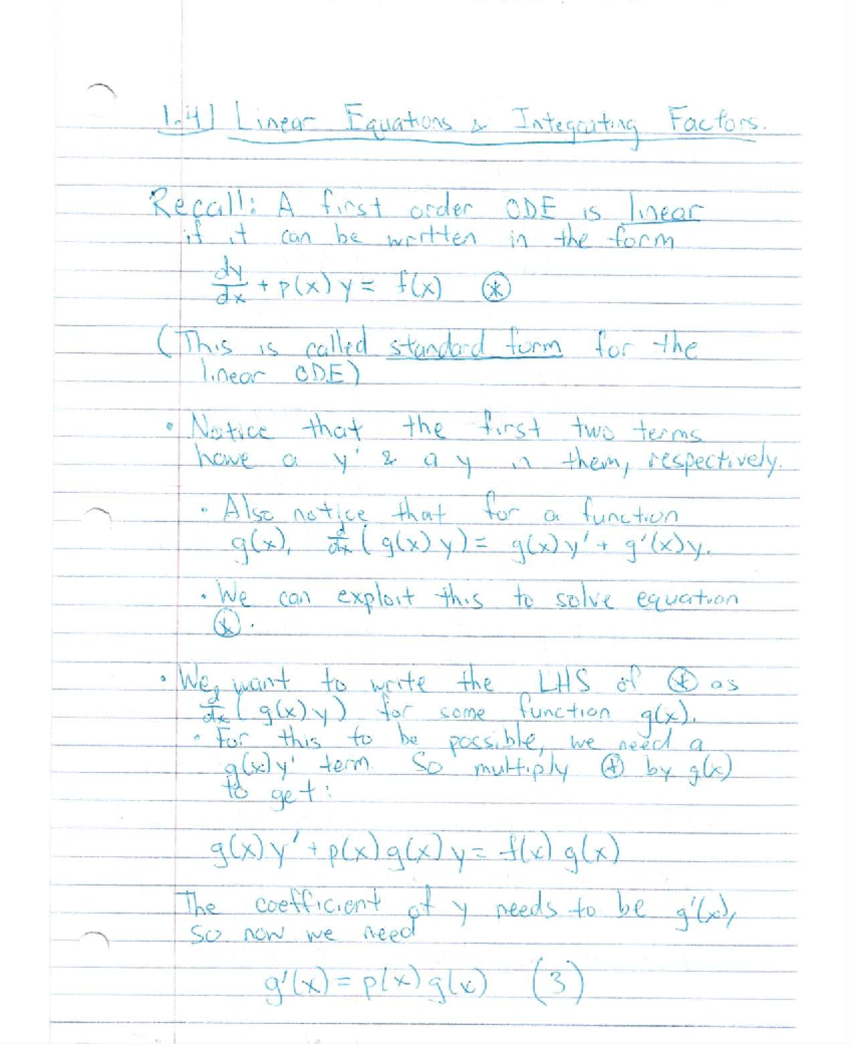 Lecture Notes 1.4: Linear Equations & Integrating Factors - Studocu