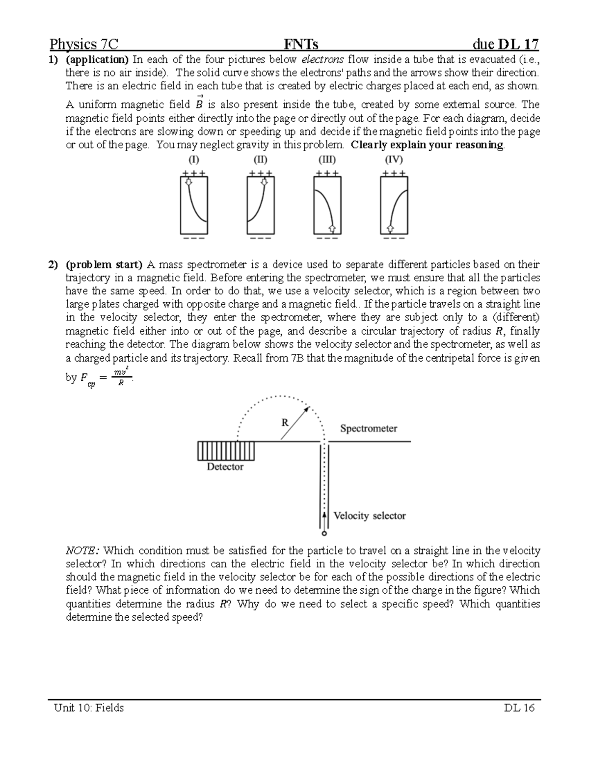Physics 7C Final Exam: Electron Flow in Magnetic Fields and ...