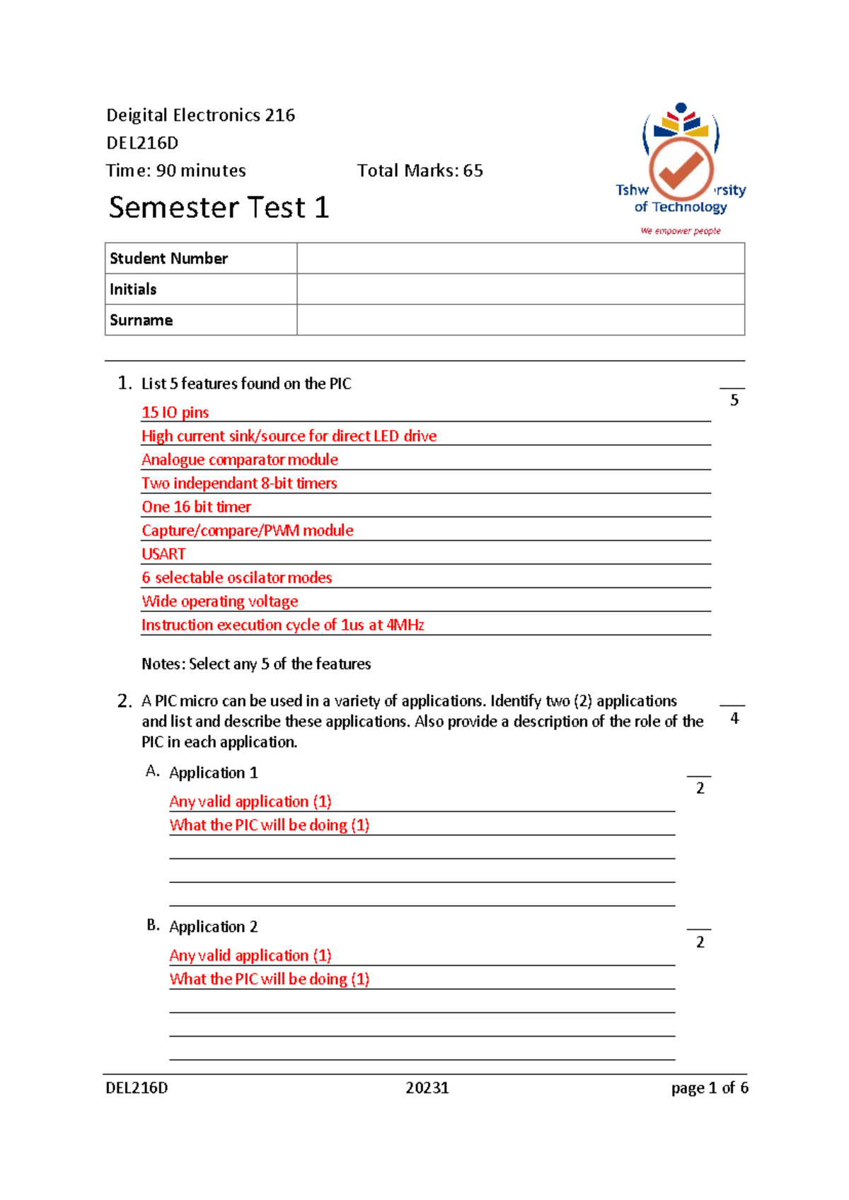 DEL216D 20231 Semester Test 1 - Comprehensive Memo Analysis - Studocu