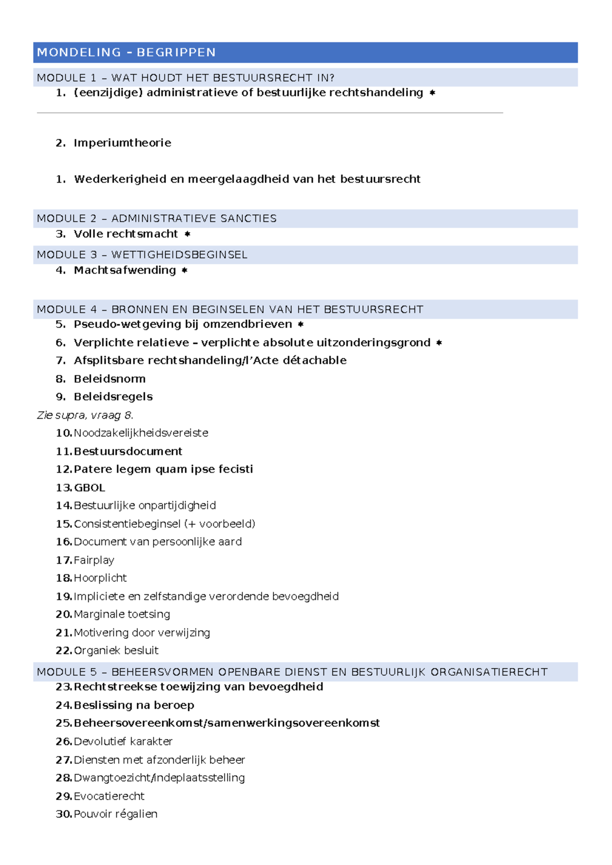 EXVB - Examenvragen Bestuursrecht Modules 1-7 en Overzicht 2024 - Studocu