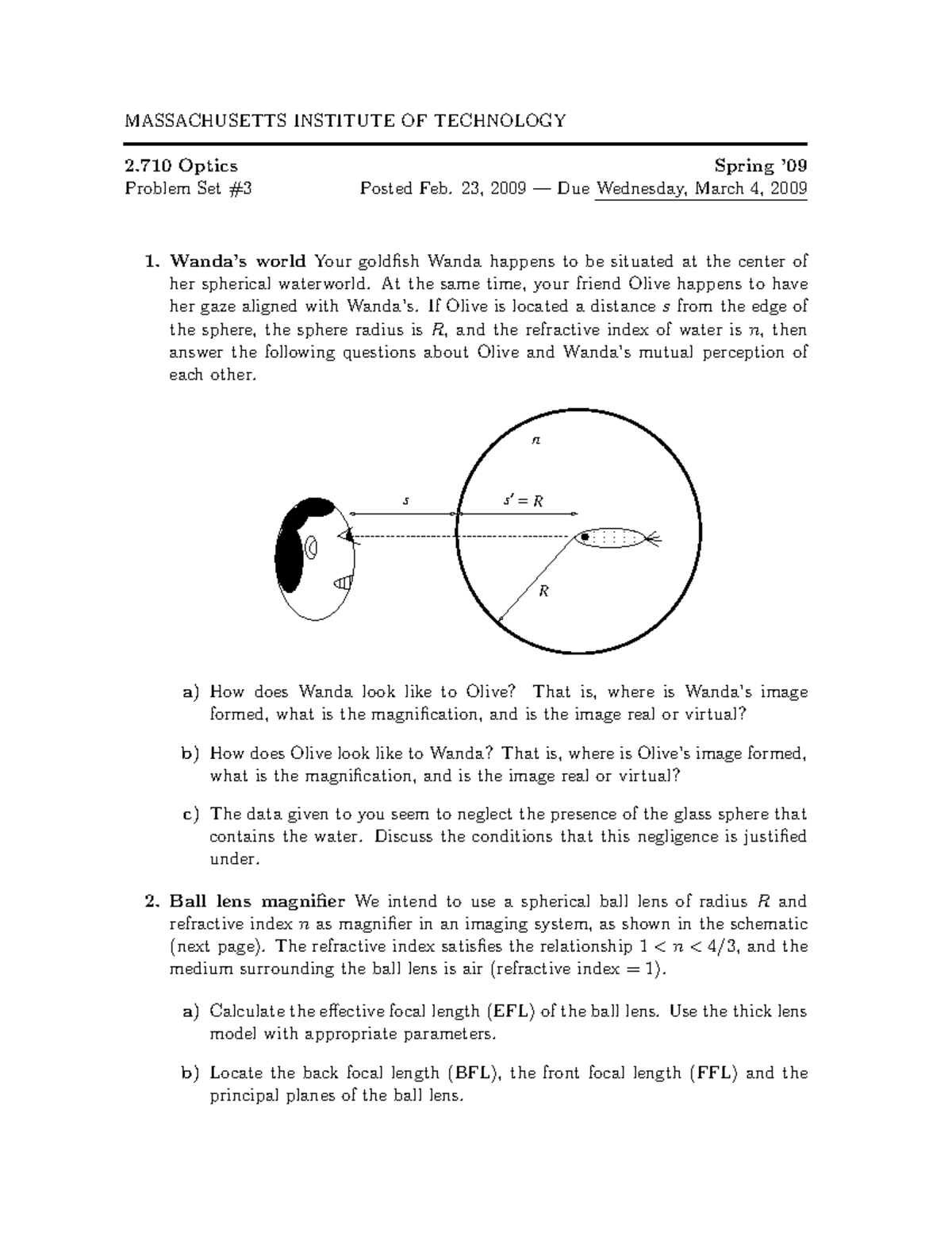 MIT 2.710 Optics Problem Set 3: Spring 2009 Solutions - Studocu