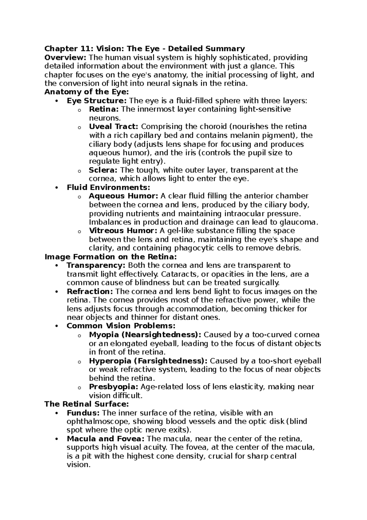 Chapter 11 Summary: Vision and Eye Anatomy - Neuroscience Insights ...