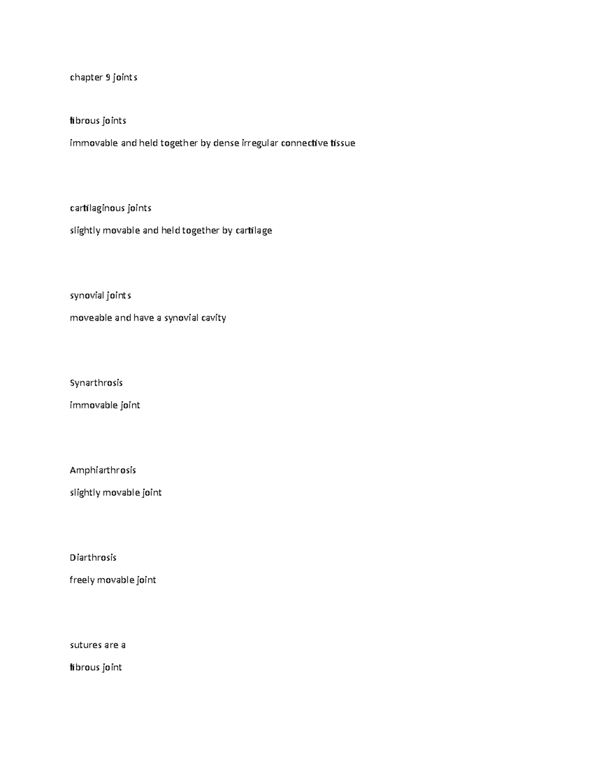 Chapter 9 joints - reviewer - chapter 9 joints fibrous joints immovable ...