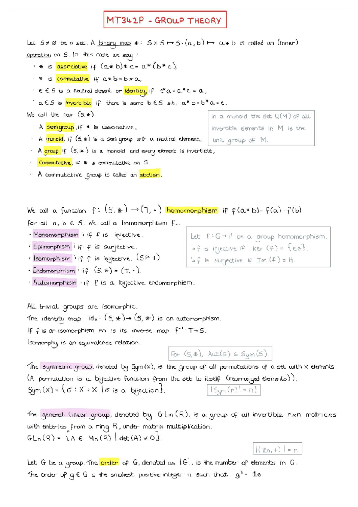 MT342P Group Theory Comprehensive Notes - Studocu