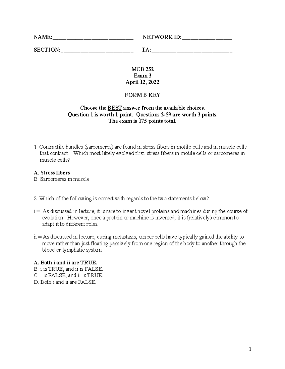 NETWORK MCB 252 Exam 3 Form B Key - Answers and Explanations - Studocu