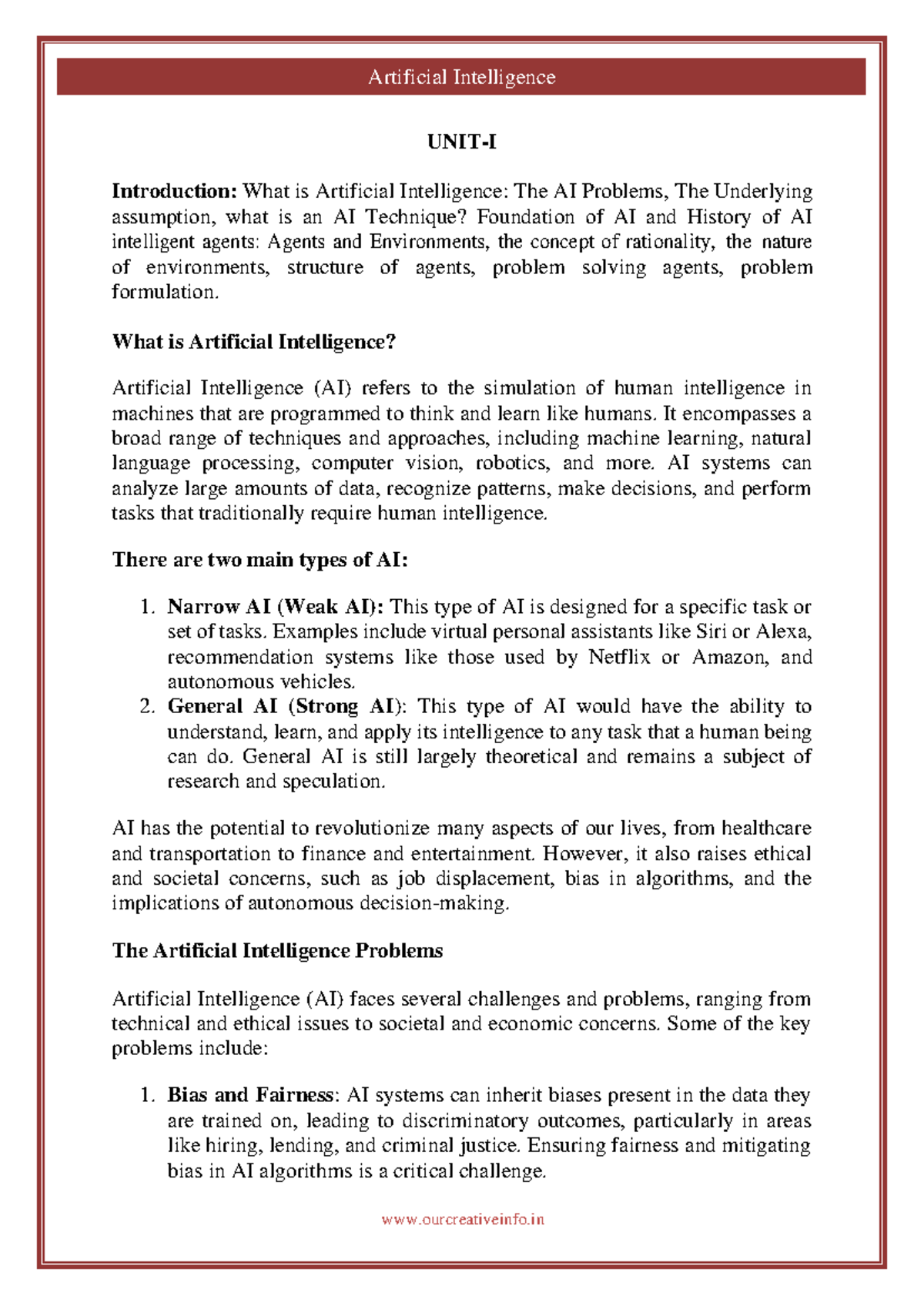 AI-1: Foundations and Challenges of Artificial Intelligence Techniques ...