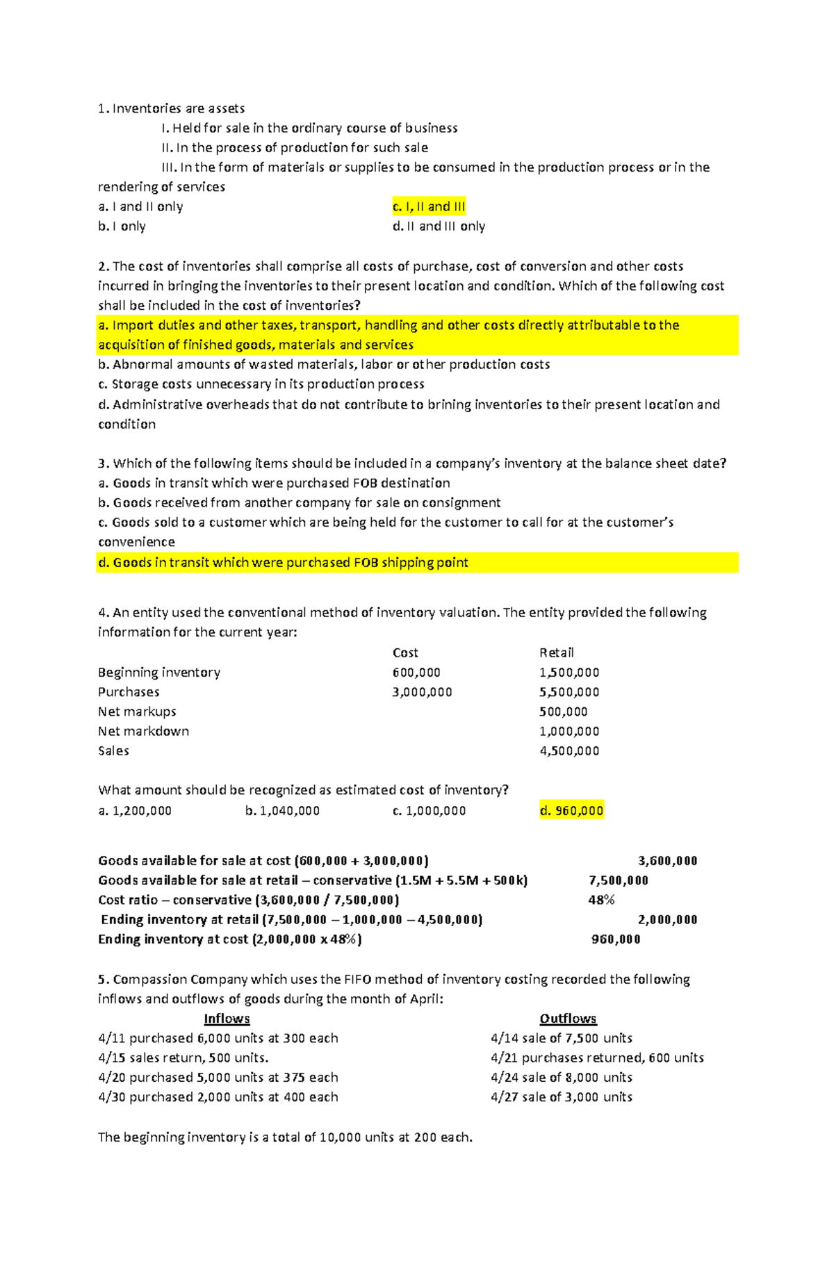 Prelim-IA - Inventory Valuation and Costing Methods Reviewer - Studocu