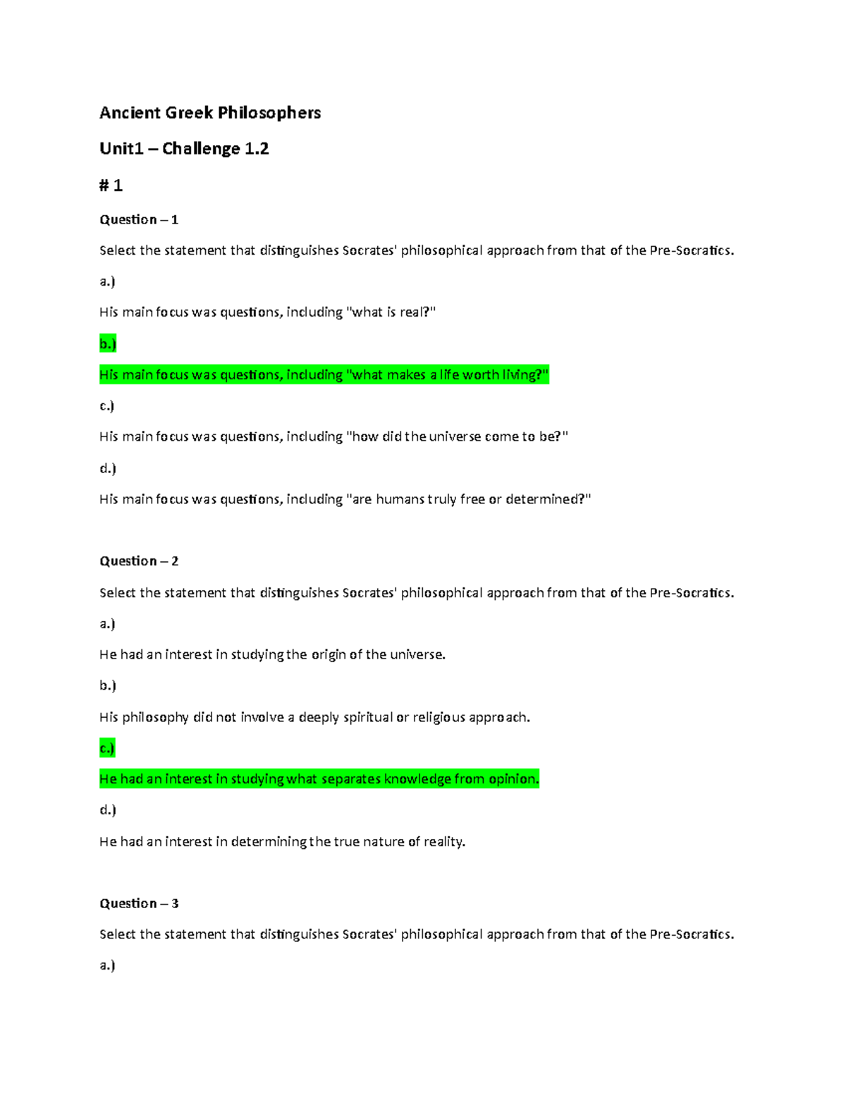 Ancient Greek Philosophers Unit1 Challenge 1 2 Study Guide Studocu