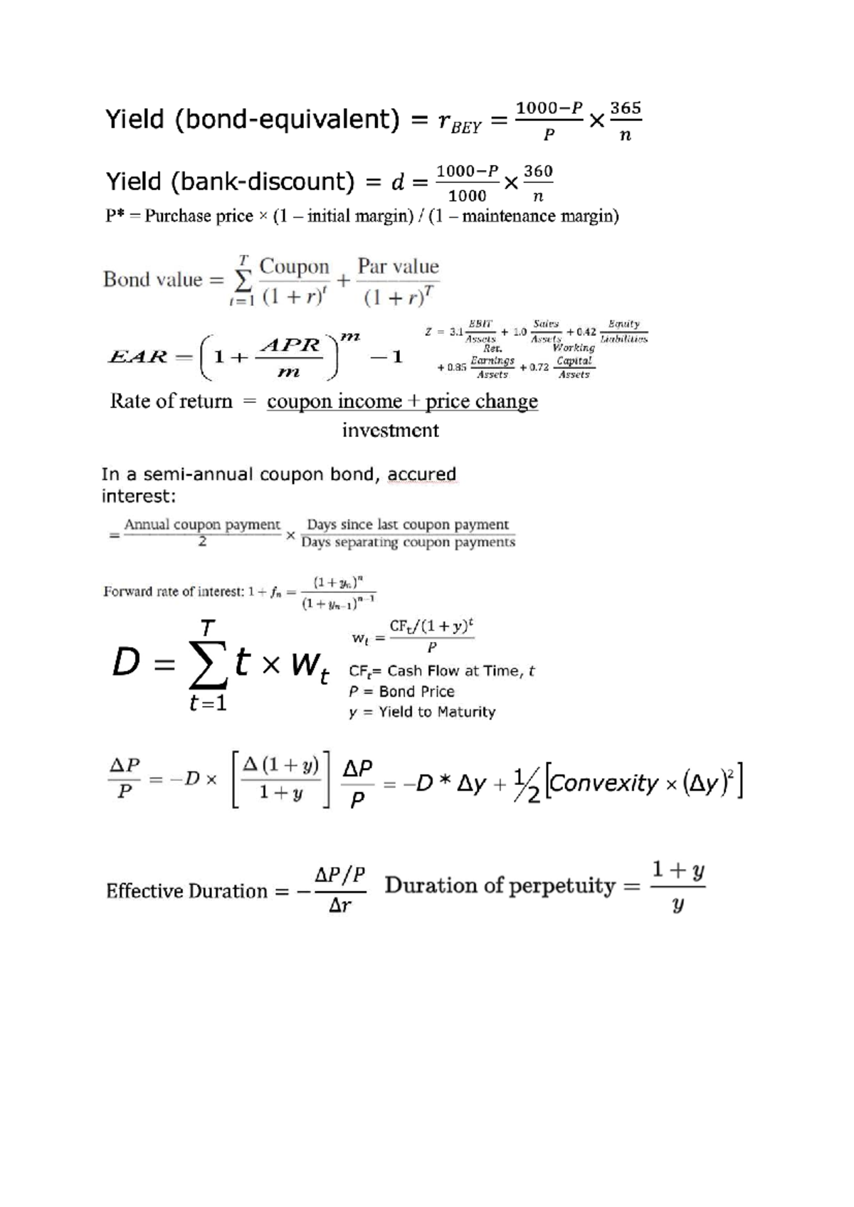 Formula Sheet for Yield & Bond Valuation Concepts - Studocu