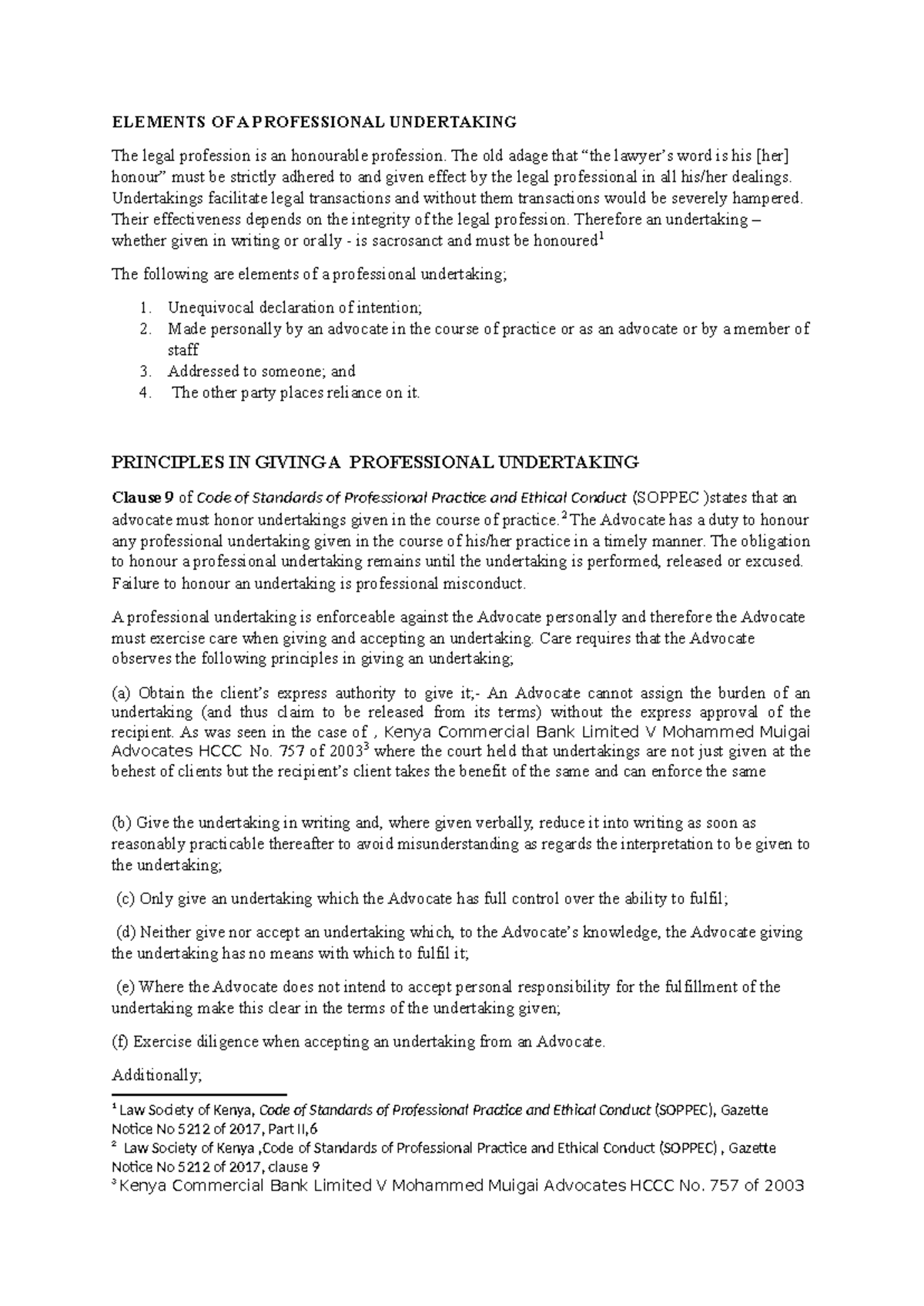 Elements and Principles of a Professional Undertaking (LAW 101) - Studocu
