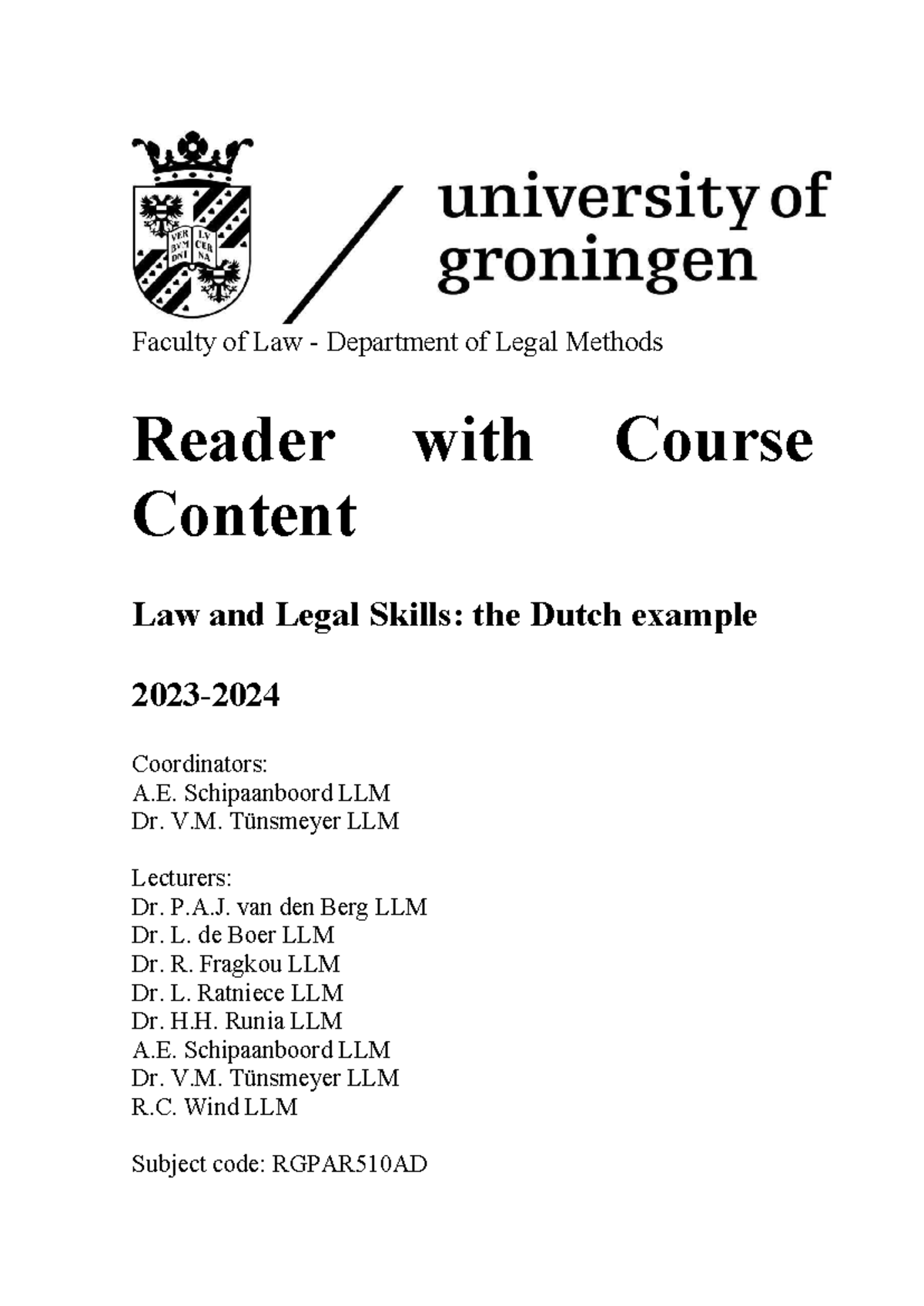 RGPAR510AD: Reader for Law and Legal Skills Course - Dutch Example ...