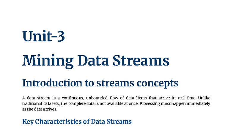 IDAV 3 - Introduction to Data Streams and Processing Techniques - Studocu
