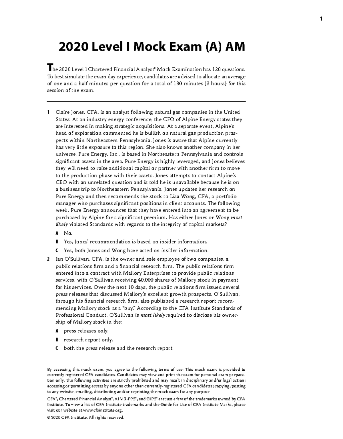2020 CFA Level I Mock Exam A - Morning Session Overview - Studocu