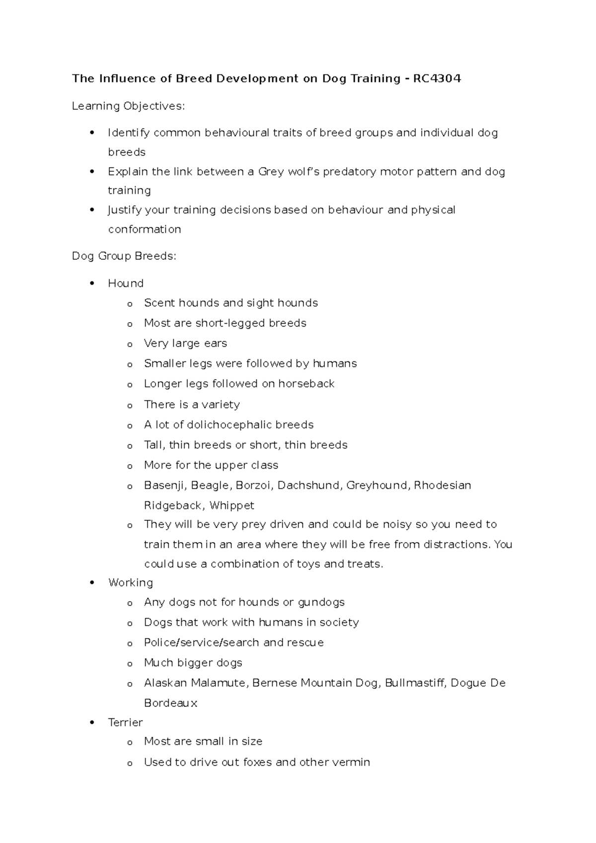 Lesson 14 - The Influence of Breed Development on Dog Training - The ...