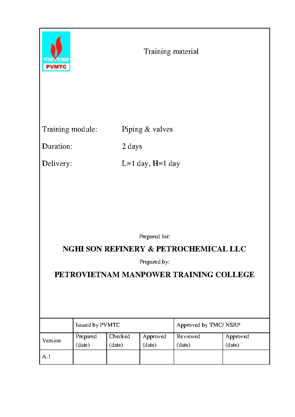 Textbook Piping valves A1 - Training material Training module: Piping ...