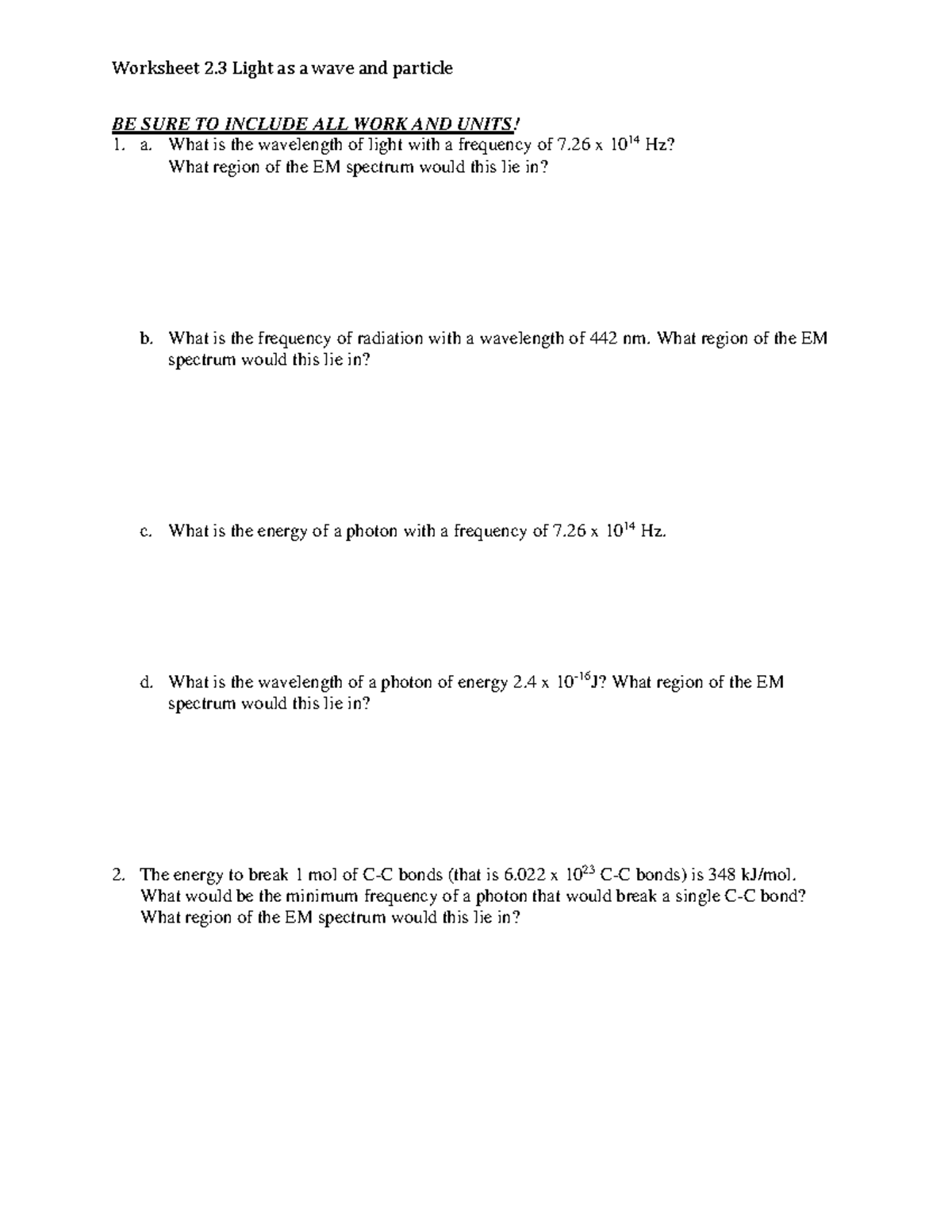 Worksheet 2.3 Light as a particle - Worksheet 2. 3 Light as a wave and ...