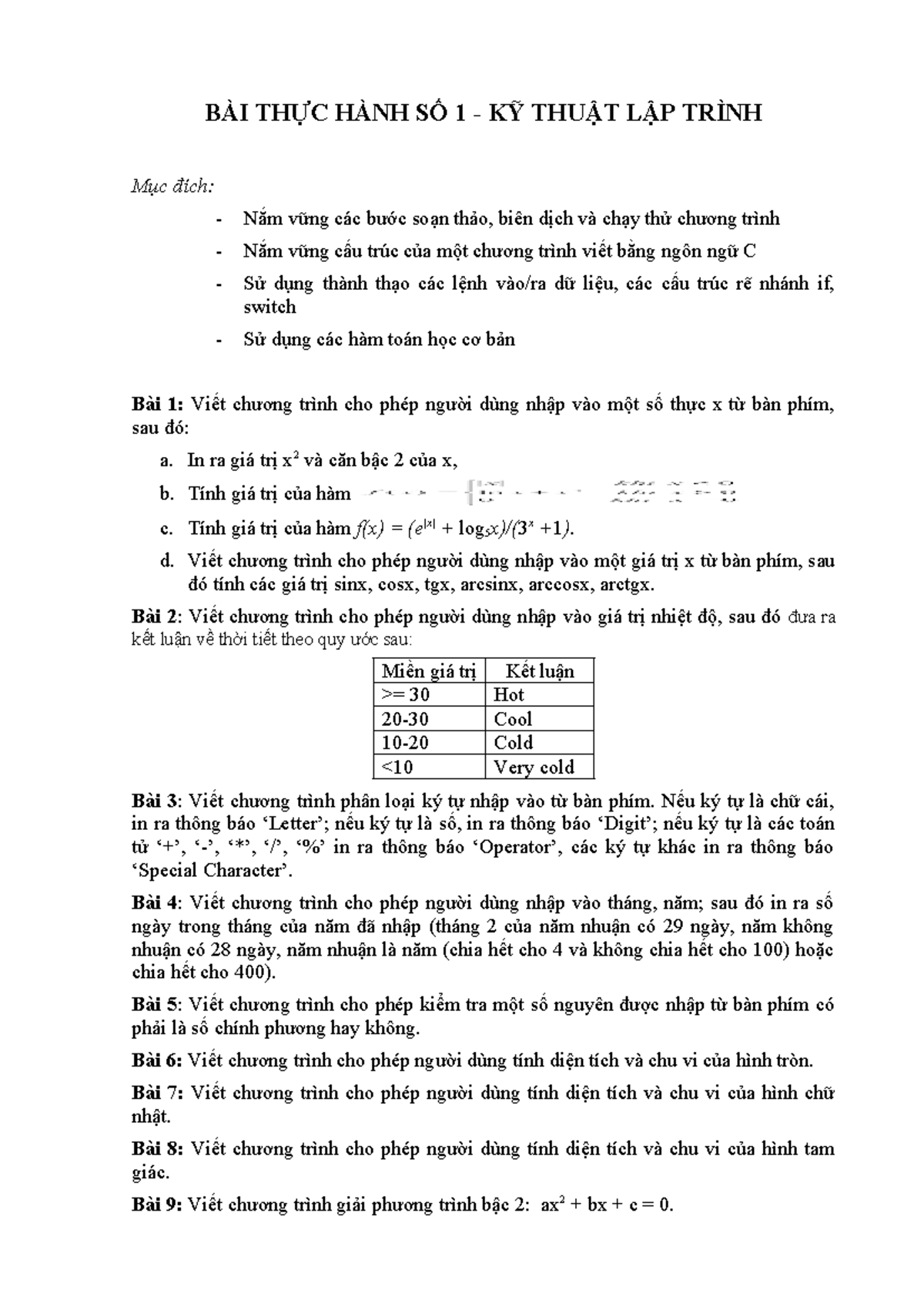 Bai thuc hanh so 1 Ky thuat lap trinh - BÀI THỰC HÀNH SỐ 1 - KỸ THUẬT ...