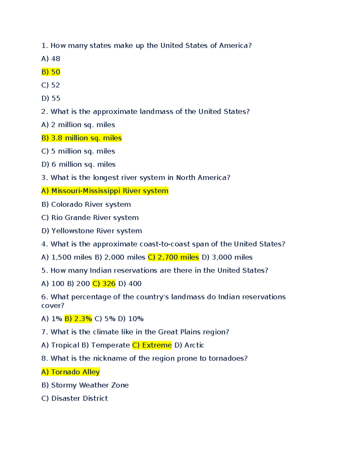 Test America - 70 Q&A for US Geography & Civics Exam - Studocu