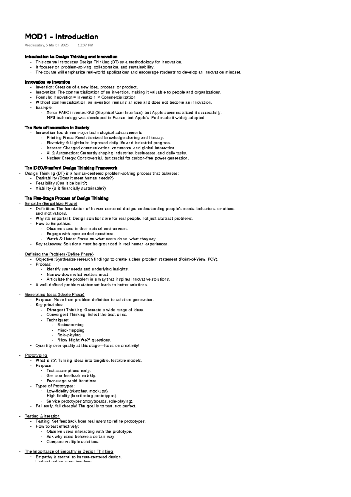 MOD1 - Introduction to Design Thinking & Innovation Lecture Notes 2025 ...