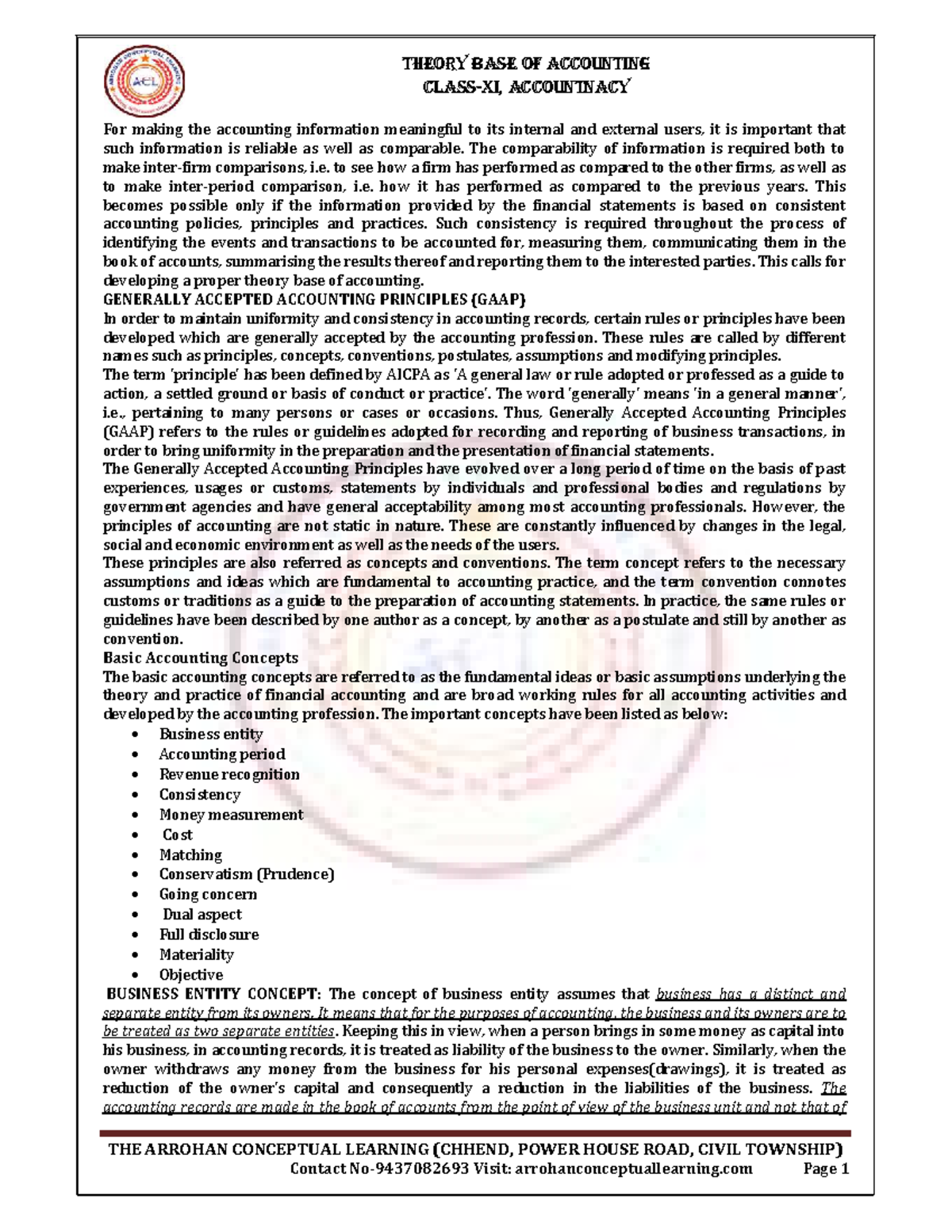 Theory Base of Accounting: Key Concepts and Principles (ACCT 101) - Studocu