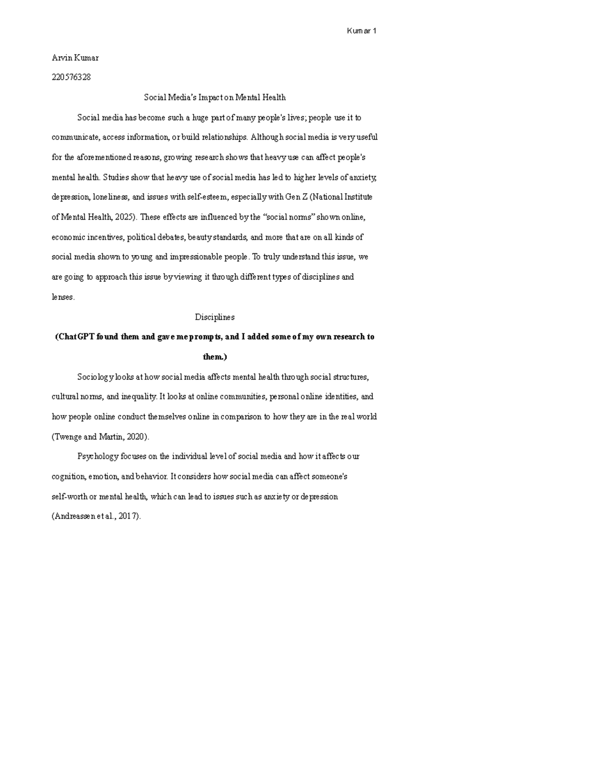 Impact of Social Media on Mental Health: A SOCI1010 Analysis - Studocu