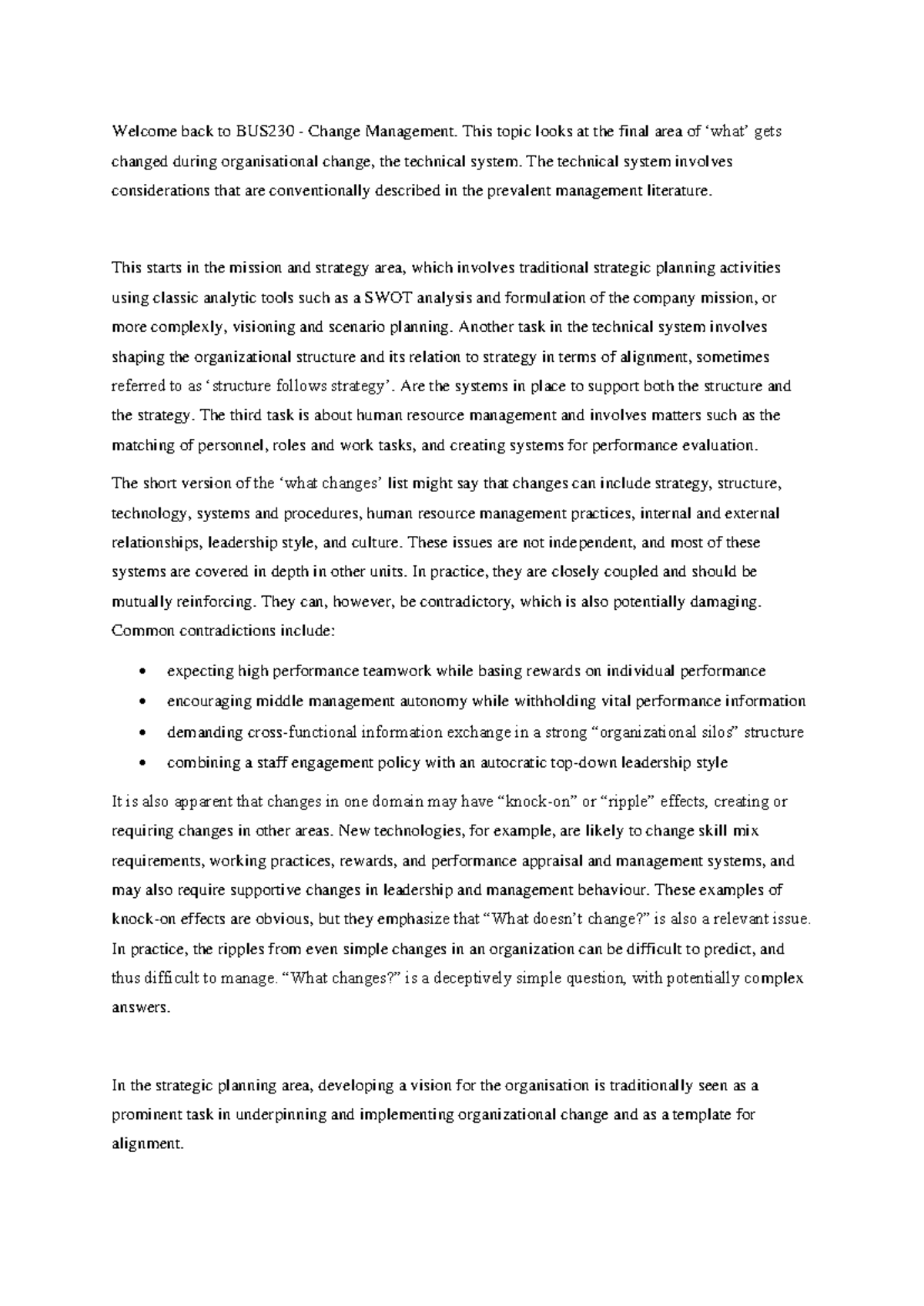 BUS230 Topic 6 Podcast Transcript - Welcome back to BUS230 - Change ...