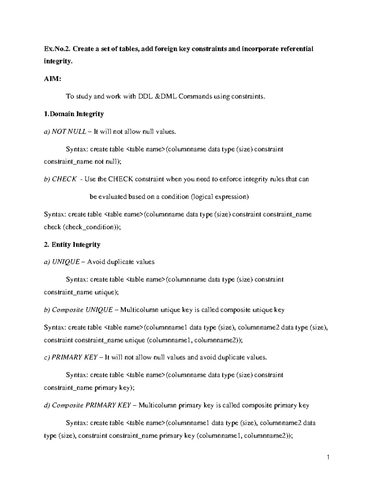 DDL Commands with Foreign Key Constraints and Referential Integrity ...