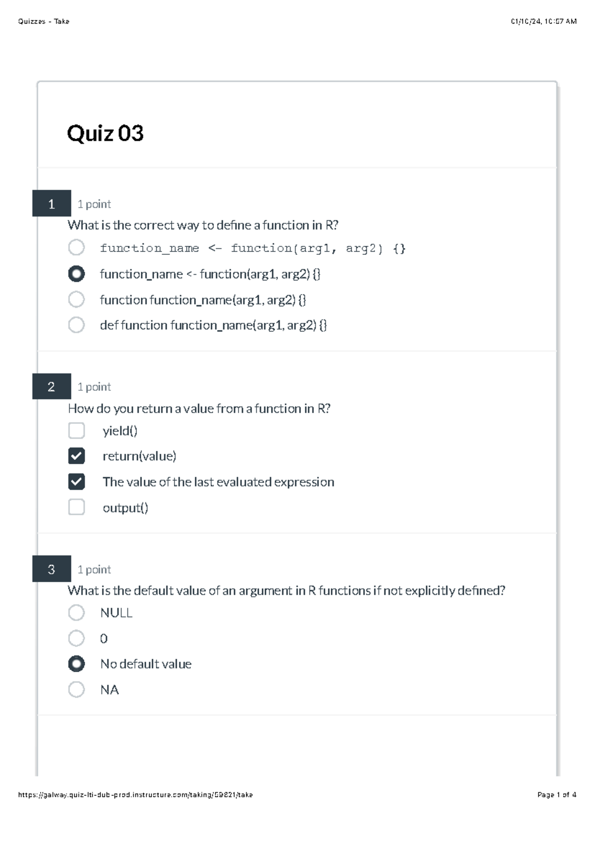 R 101: Weekly Quiz-3 on Functions and Environment in R - Studocu