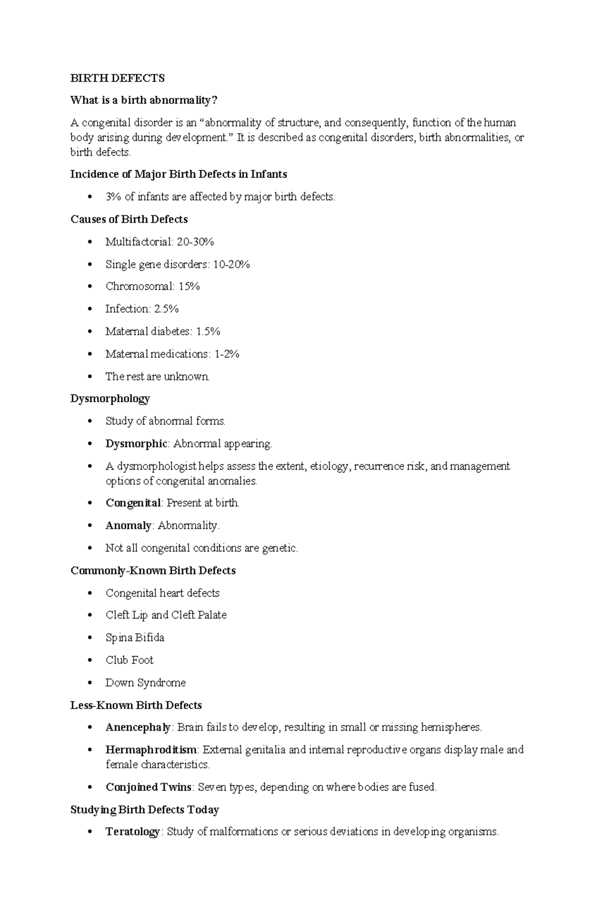 Biology Notes: Understanding Birth Defects and Congenital Disorders ...