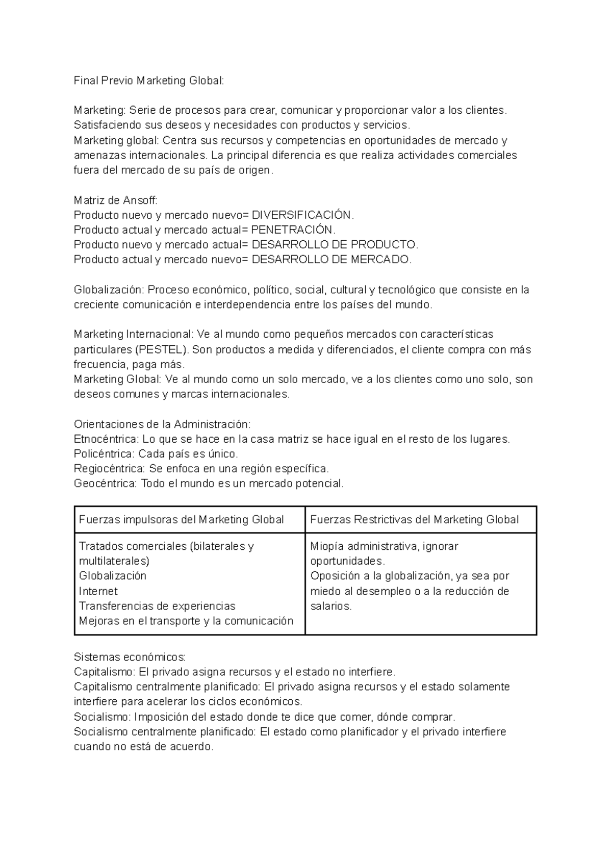 Marketing Global 1er Parcial: Estrategias y Conceptos Clave - Studocu