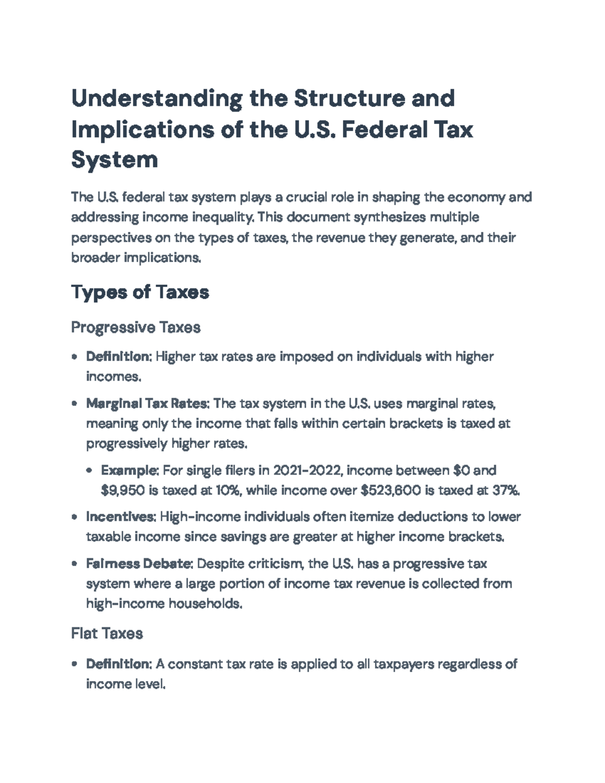 U.S. Federal Tax System: Structure, Types, and Economic Implications ...