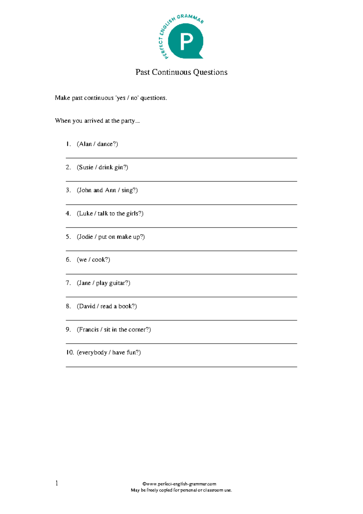 Past Continuous Questions Practice for English Learners - Studocu