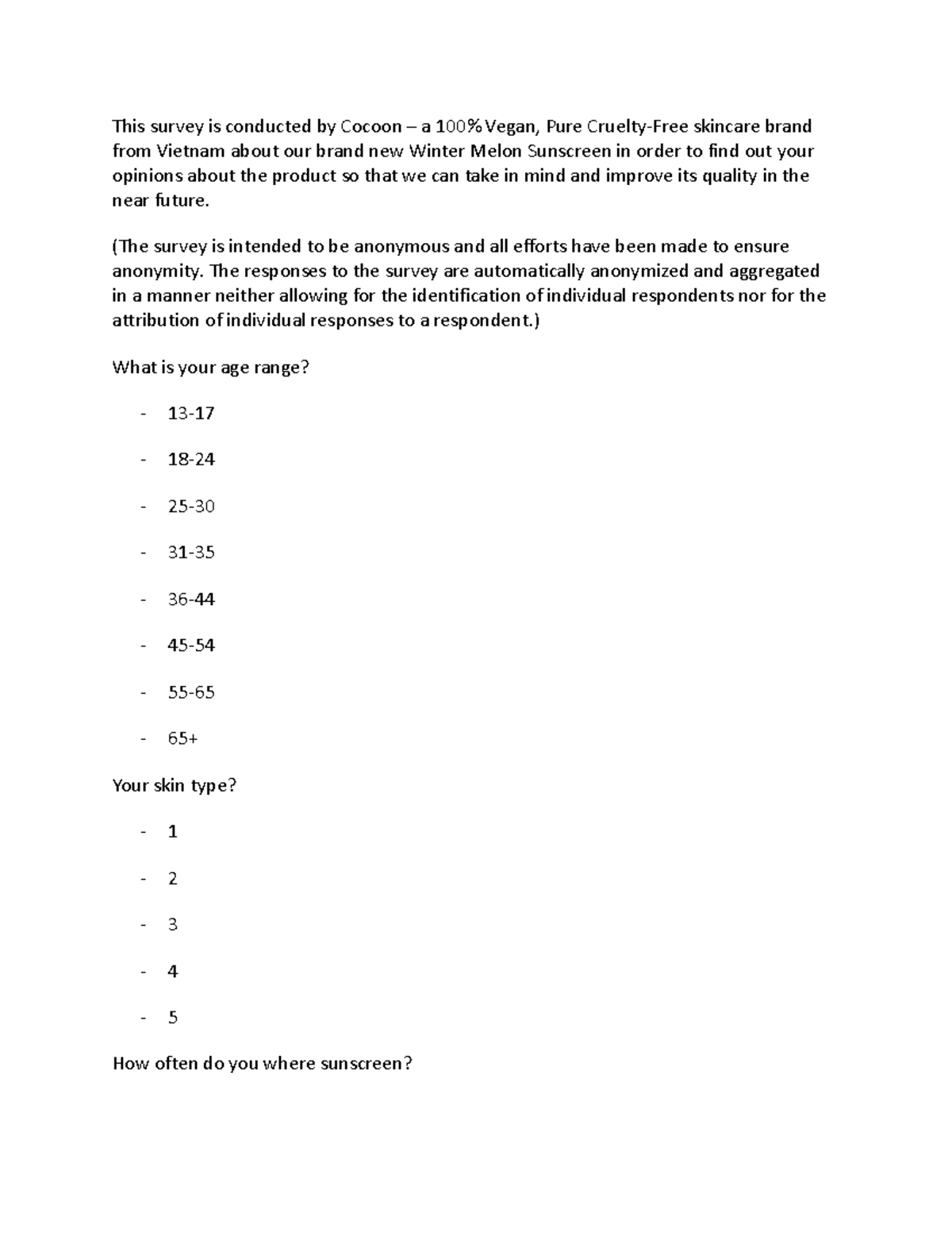 Cocoon Survey on Winter Melon Sunscreen Effectiveness and Feedback ...