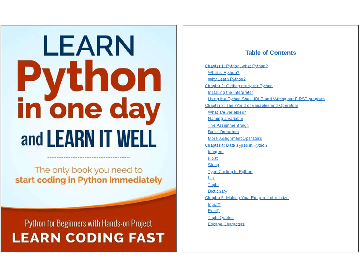 Learn Python in One Day and Learn It Well Python for Beginners - Table ...