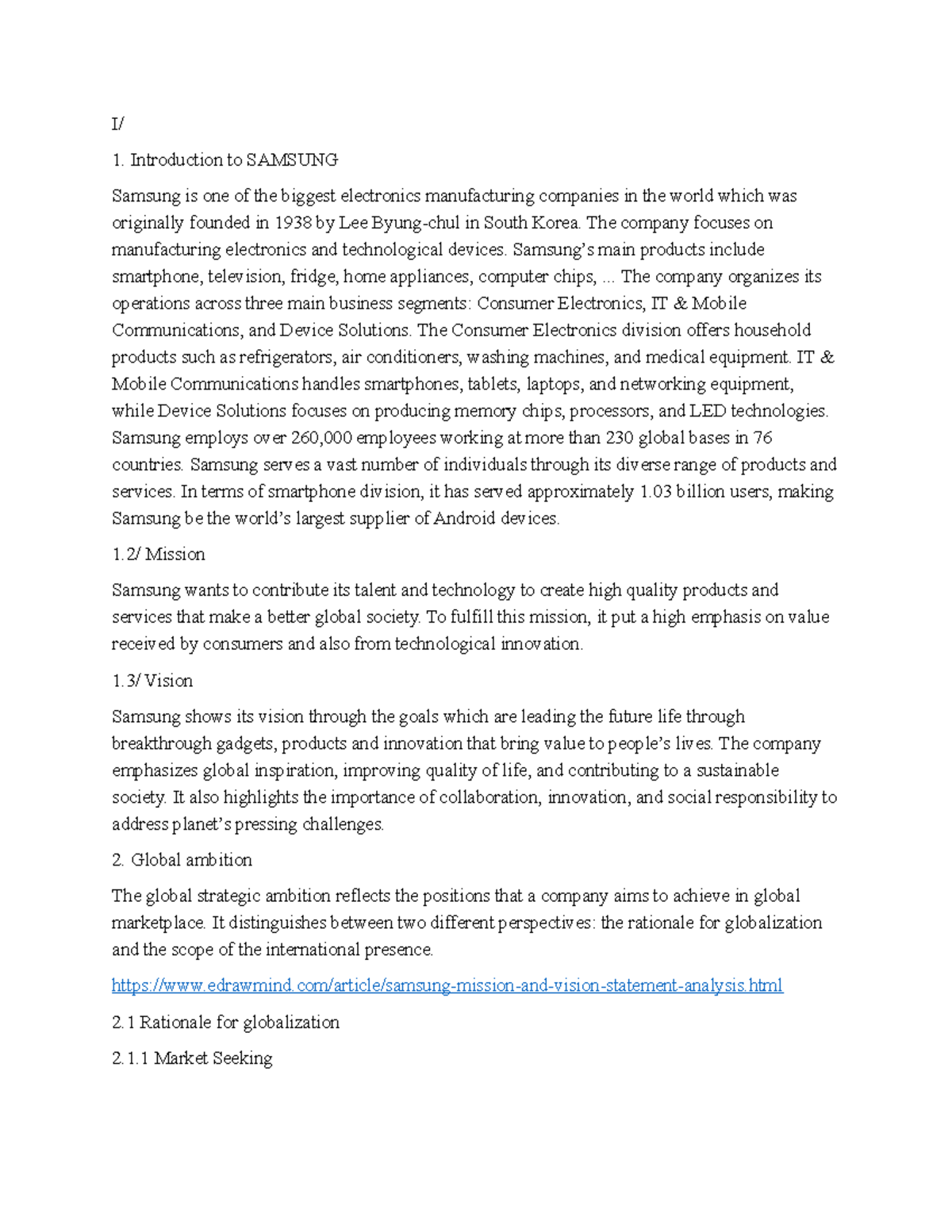 SAMSUNG Global Strategy Overview: Market Expansion & Innovation - Studocu