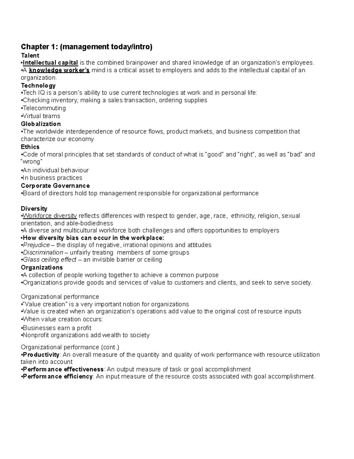 GMS 200 WEEK 1 NOTES FROM CHAPTER 1 - Chapter 1: (management today ...