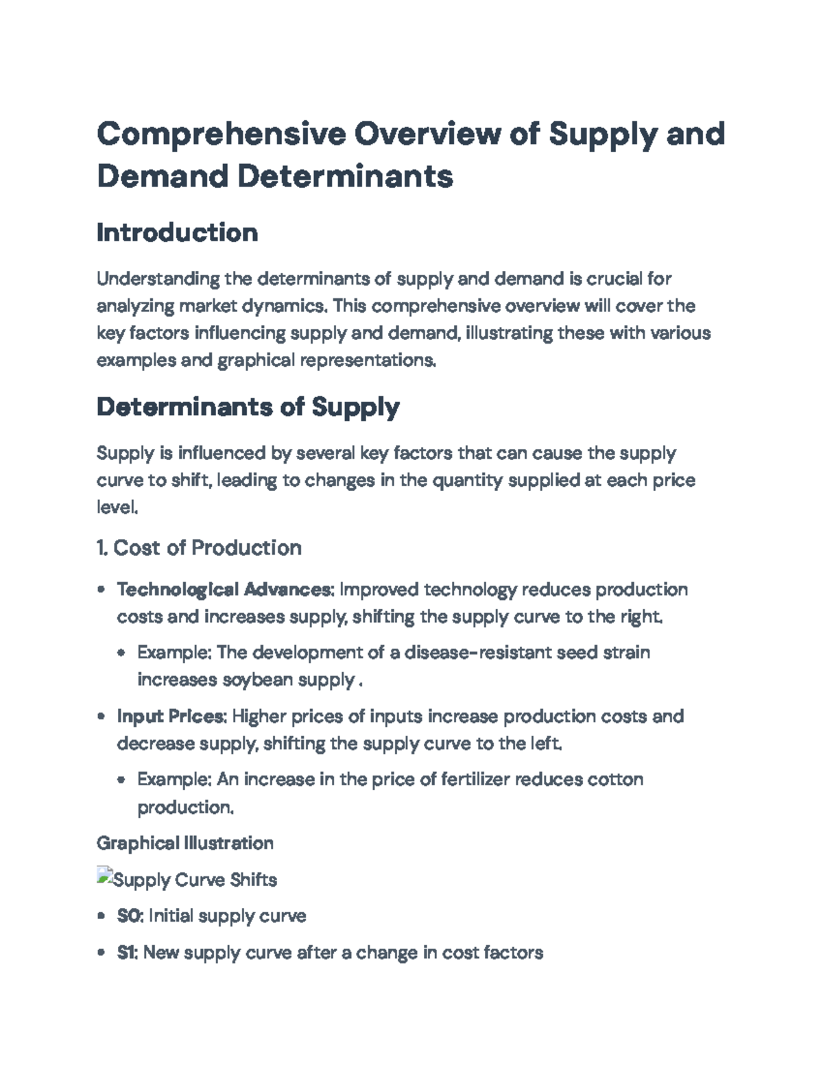 Comprehensive Overview of Supply and Demand Determinants for ECON 101 ...