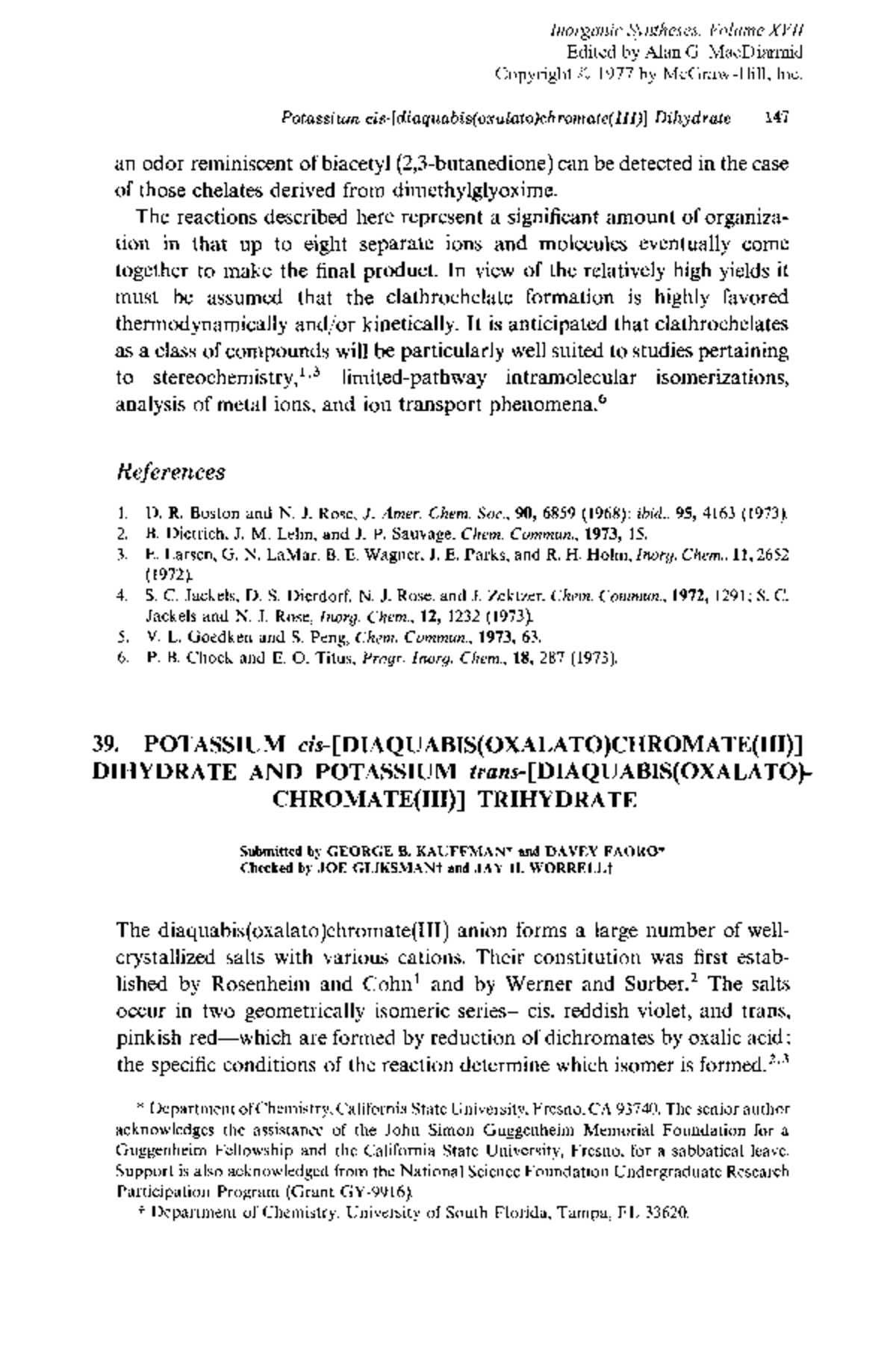 Inorg Synths: Potassium cis-[Diaquabis(Oxalato)Chromate(III)] Dihydrate ...