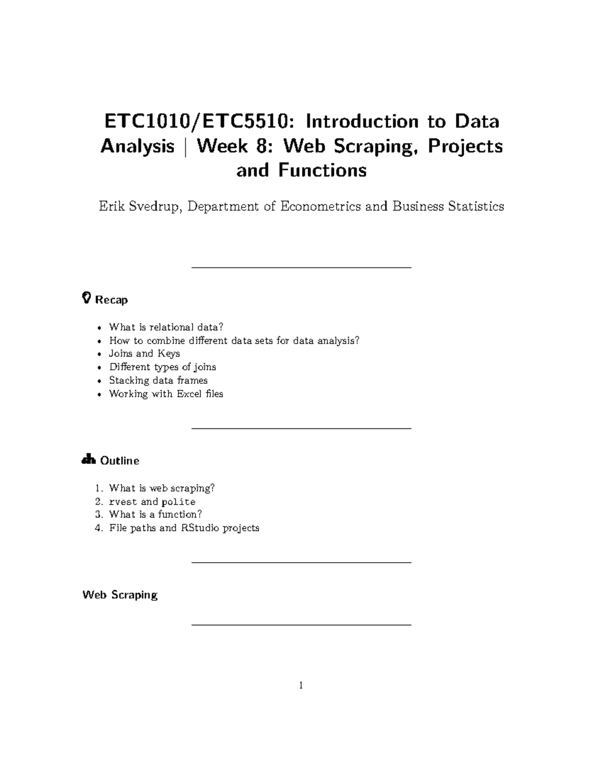 Lecture 8: Web Scraping & Functions in Data Analysis (ETC1010) - Studocu