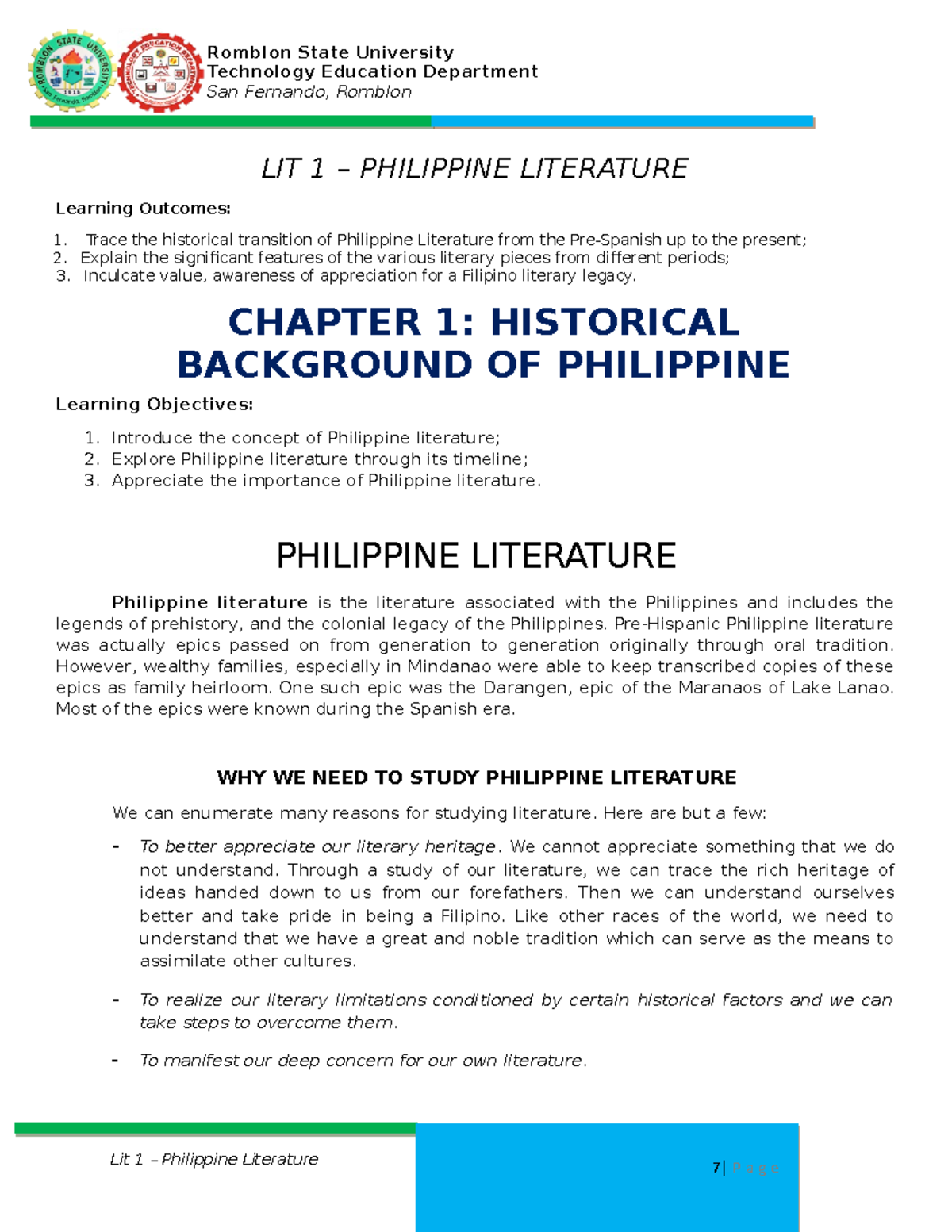 LIT 1 - Chapter 2 Lecture Notes on Philippine Literature - Studocu