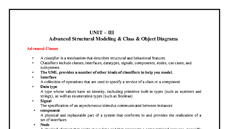 OOAD UNIT-2 - NO DESCRIPTION - UNIT – III Advanced Structural Modeling ...