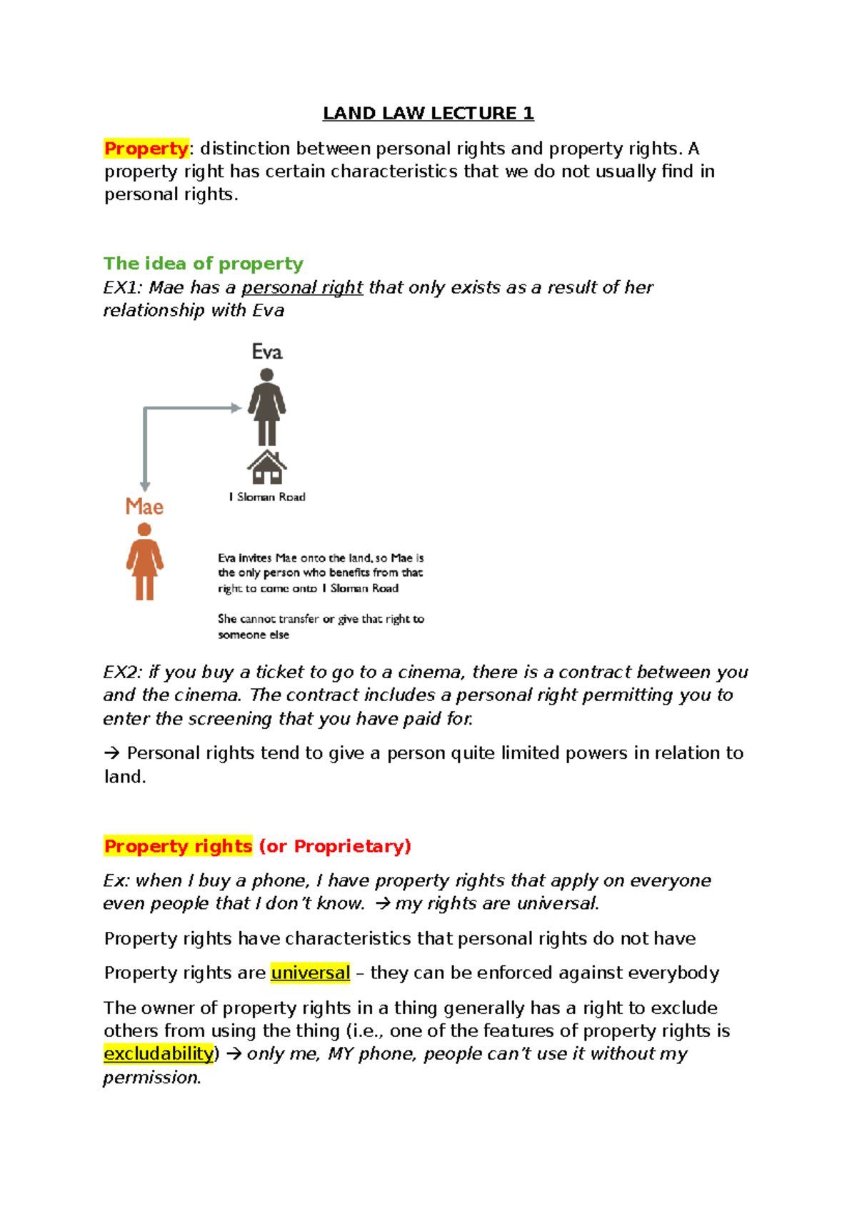 LAND LAW - Lecture 1 - Understanding Property and Personal Rights - Studocu