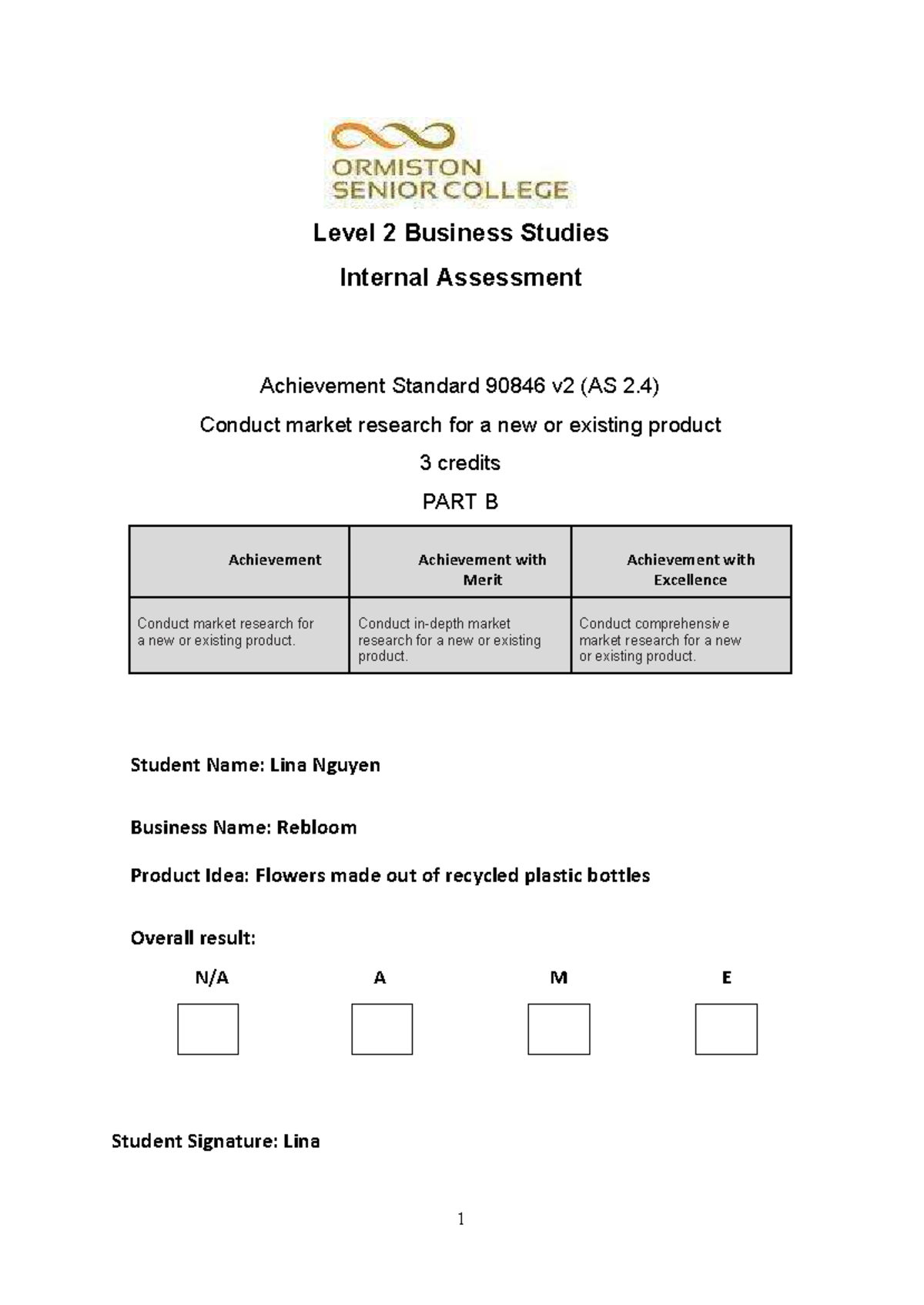 Level 2 Business Studies AS 2.4 90846: Market Research Evaluation ...