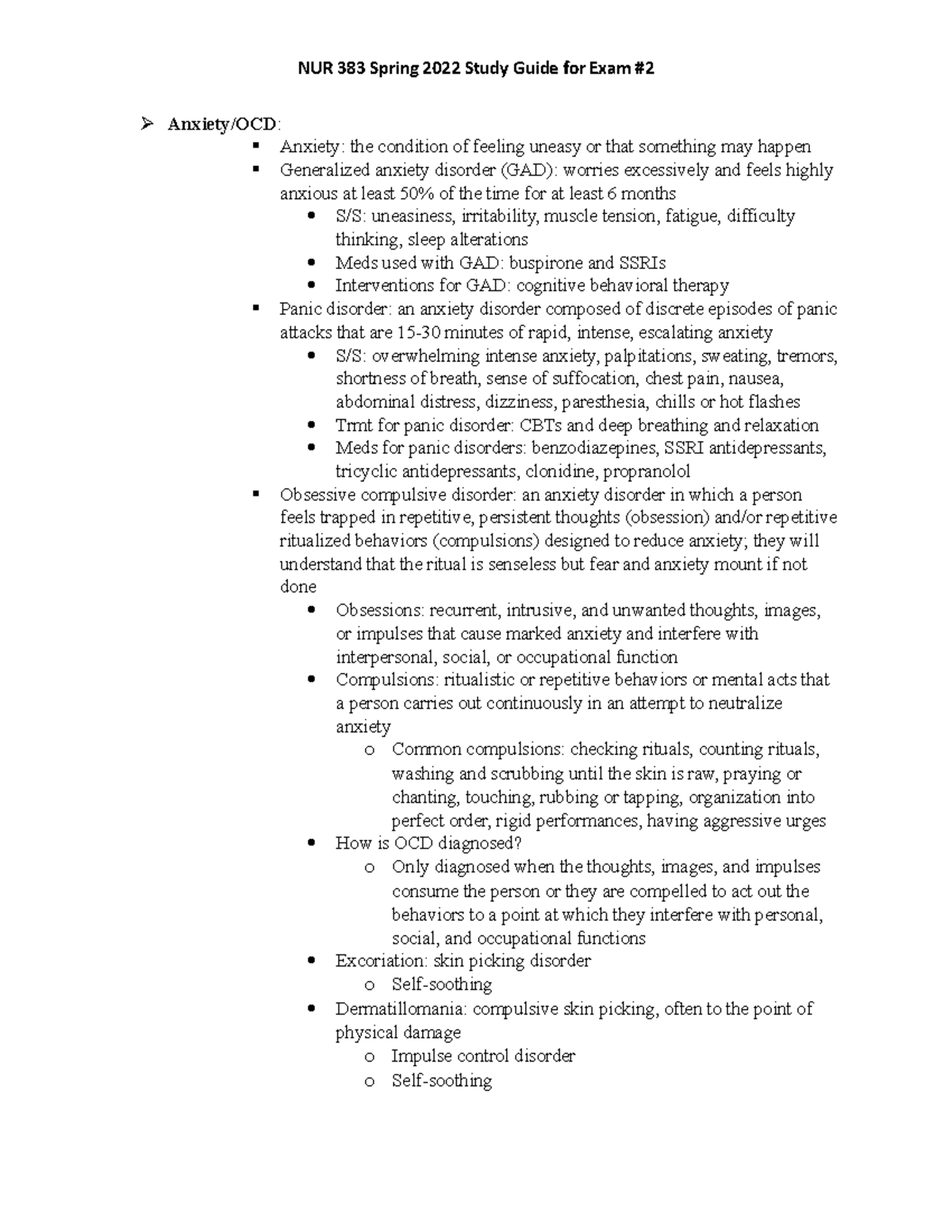 Mental Health Exam 2 Comprehensive Study Notes - Studocu