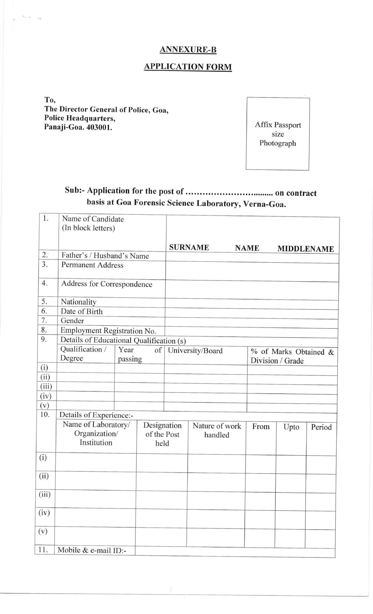 Application Form for FSL Position - Goa Forensic Science Lab - Studocu
