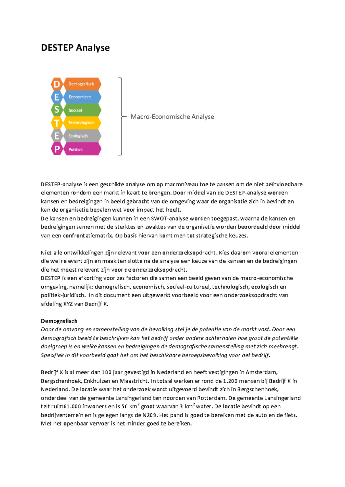 DESTEP Analyse voor Onderzoeksopdracht Afdeling XYZ Bedrijf X - Studeersnel